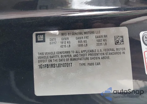 2018 Chevrolet Camaro 1Lt z USA, uszkodzony, nr VIN 1G1FB1RS1J0107017